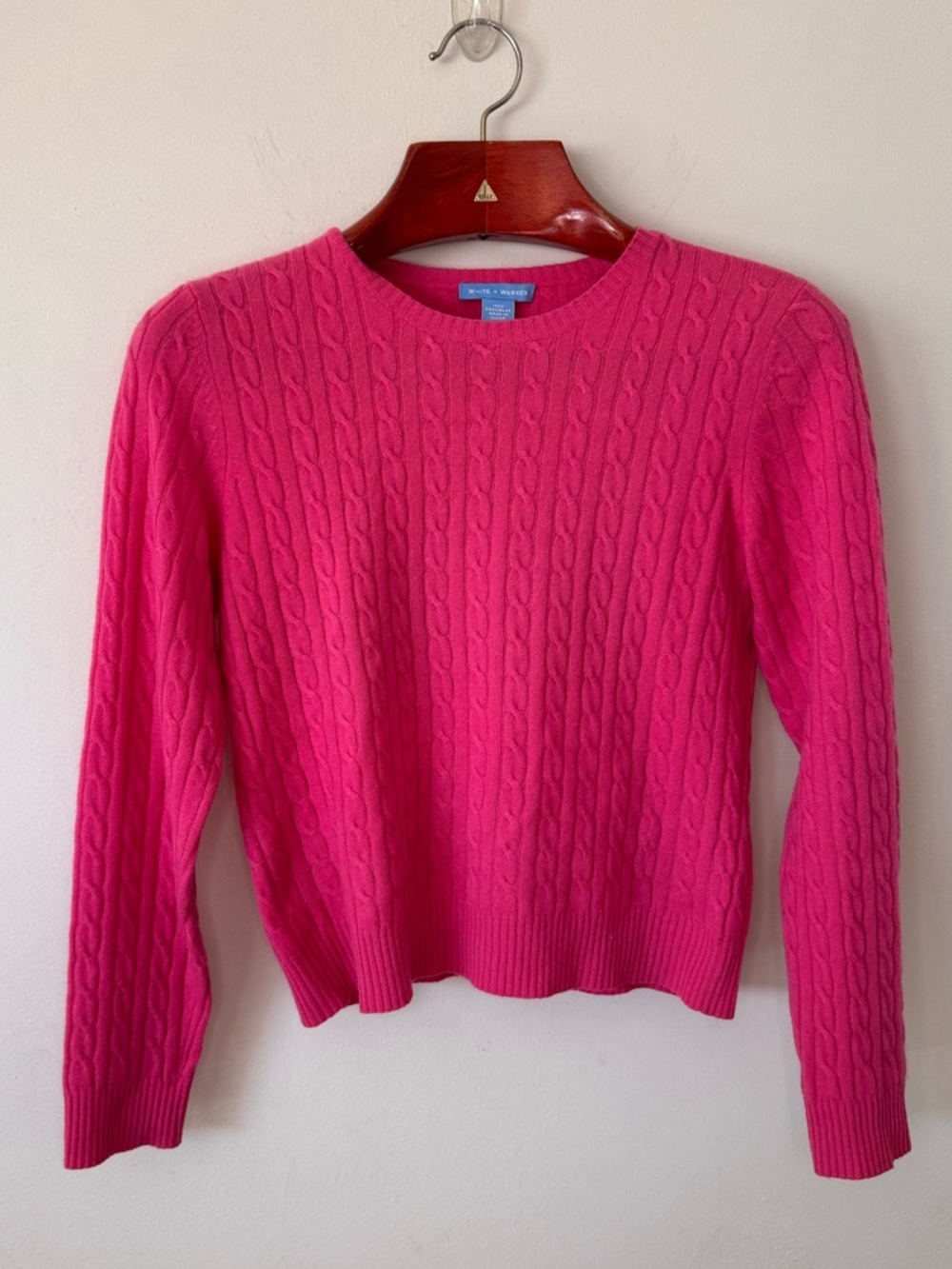 White + Warren Cashmere Sweater Pink Cable Knit Cropped Shrunken L